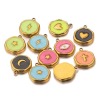 Imagen de 304 Acero Inoxidable Colgantes Charms Ronda Chapado en Oro Esmalte 13mm x 16mm, 2 Unidades