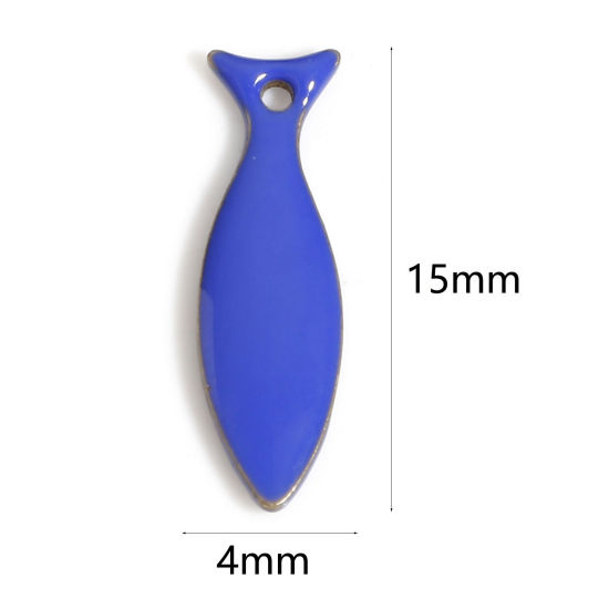 Bild von Messing Emaillierte Pailletten Charms Messingfarbe Bunt Fisch Emaille 15mm x 4mm, 10 Stück                                                                                                                                                                    