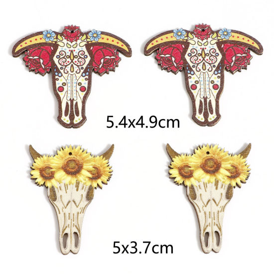 Imagen de Madera Bohemia Colgantes Multicolor Cabeza de Toro/Cabeza de Vaca Flor 10 Unidades