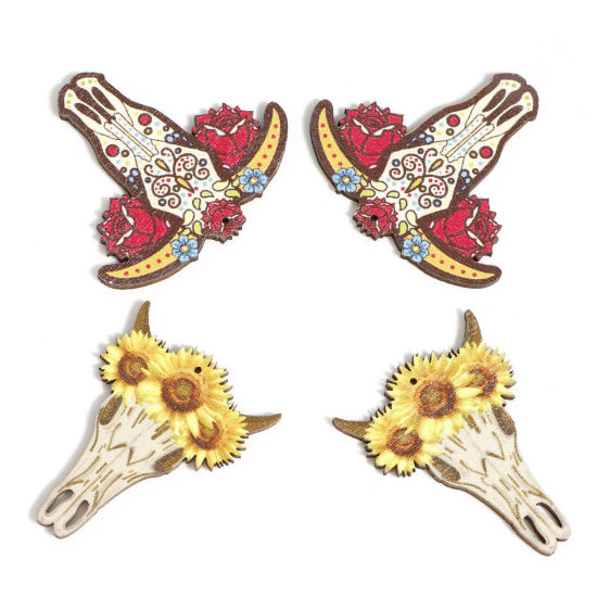 Imagen de Madera Bohemia Colgantes Multicolor Cabeza de Toro/Cabeza de Vaca Flor 10 Unidades