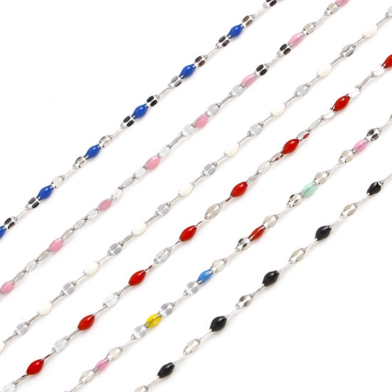 Image de 1 Pièce Colliers en 304 Acier Inoxydable Chaîne Maille Lèvres Argent Mat Émail