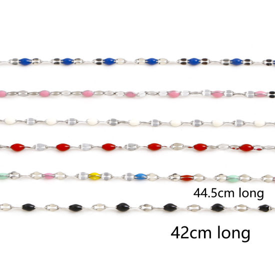 Image de 1 Pièce Colliers en 304 Acier Inoxydable Chaîne Maille Lèvres Argent Mat Émail
