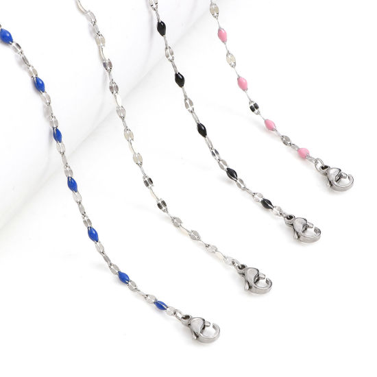 Image de 1 Pièce Colliers en 304 Acier Inoxydable Chaîne Maille Lèvres Argent Mat Émail