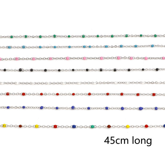 Picture of 304 Stainless Steel Link Cable Chain Necklace For DIY Jewelry Making Silver Tone Enamel