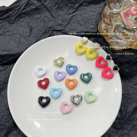 Zinc Based Alloy Valentine's Day Charms Multicolor Heart Painted 18mm x 16mm