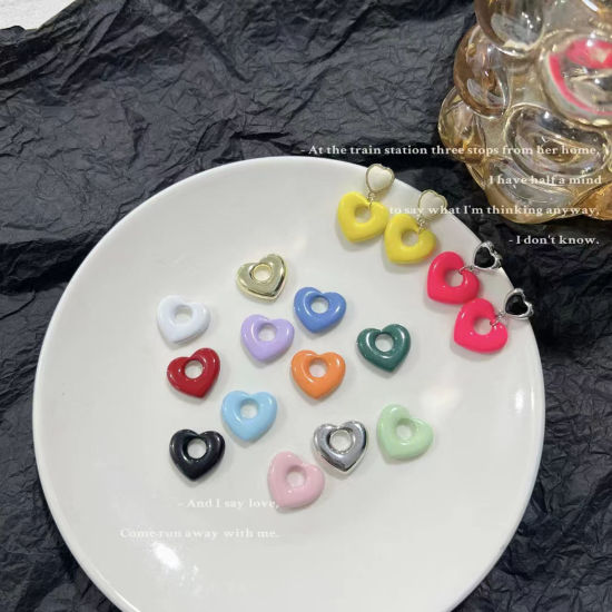 Picture of Zinc Based Alloy Valentine's Day Charms Multicolor Heart Painted 18mm x 16mm