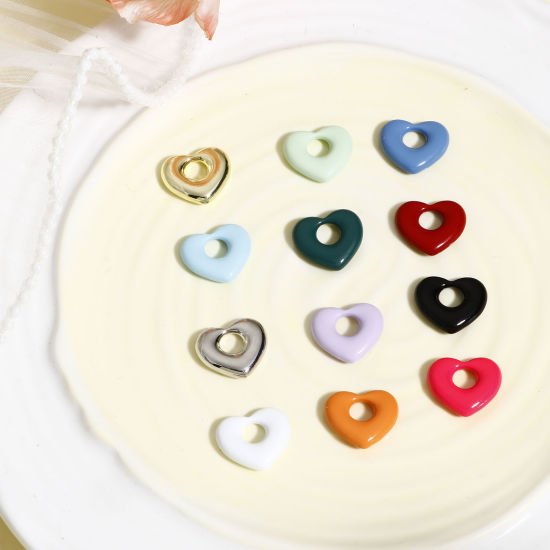 Picture of Zinc Based Alloy Valentine's Day Charms Multicolor Heart Painted 18mm x 16mm