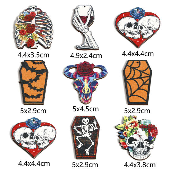 Immagine di Legno Halloween Ciondoli Multicolore Scheletro Halloween Pipistrello 10 Pz