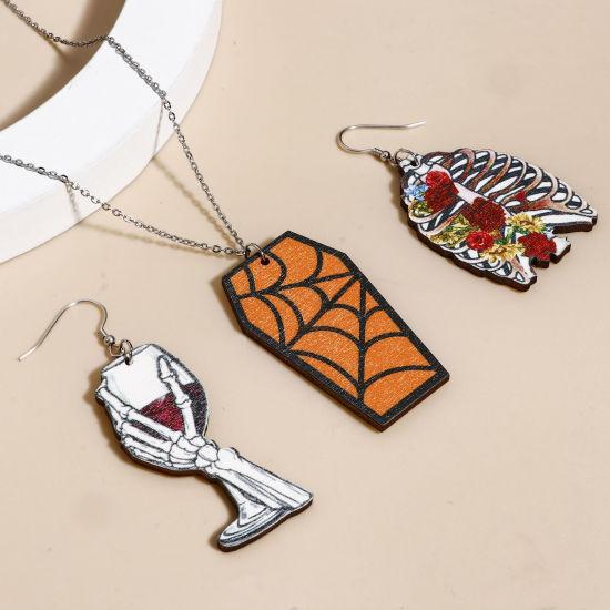 Immagine di Legno Halloween Ciondoli Multicolore Scheletro Halloween Pipistrello 10 Pz