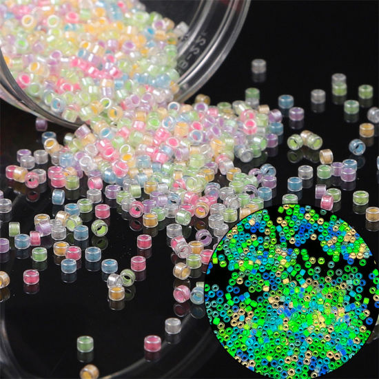 Picture of Glass Seed Beads Round Rocailles Multicolor Glow In The Dark Luminous About 2.5mm Dia.