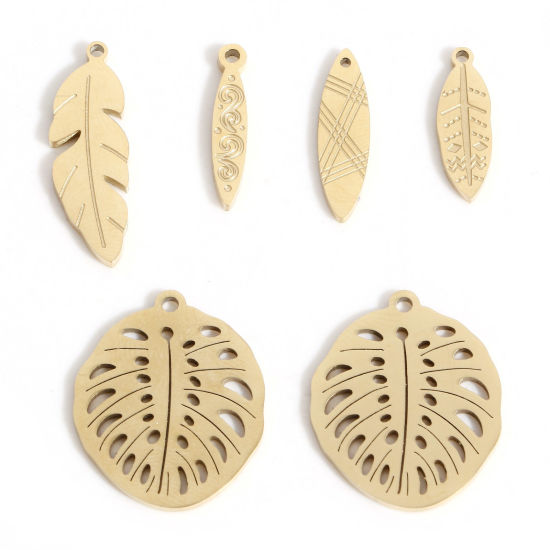 Picture of 316L Stainless Steel Simple Charms Gold Plated Leaf