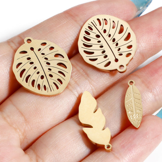 Picture of 316L Stainless Steel Simple Charms Gold Plated Leaf