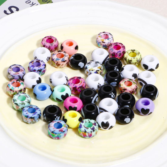 Bild von Acryl Charm-Perlen mit großem Loch im europäischen Stil Zufällig gemischte Farben Abakus Herz 14mm D., Loch: Ca. 5.6mm, 20 Stück