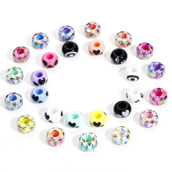 Picture of Acrylic European Style Large Hole Charm Beads At Random Mixed Color Abacus Heart 14mm Dia.