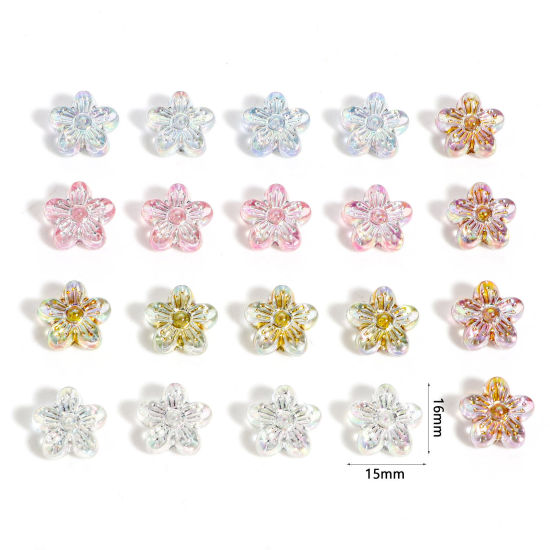Picture of Acrylic Flora Collection Beads For DIY Jewelry Making Multicolor Flower AB Color About 16mm x 15mm