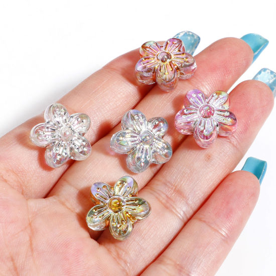 Picture of Acrylic Flora Collection Beads For DIY Jewelry Making Multicolor Flower AB Color About 16mm x 15mm