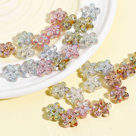 Picture of Acrylic Flora Collection Beads For DIY Jewelry Making Multicolor Flower AB Color About 16mm x 15mm