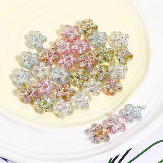 Picture of Acrylic Flora Collection Beads For DIY Jewelry Making Multicolor Flower AB Color About 16mm x 15mm