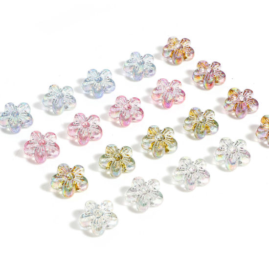 Picture of Acrylic Flora Collection Beads For DIY Jewelry Making Multicolor Flower AB Color About 16mm x 15mm