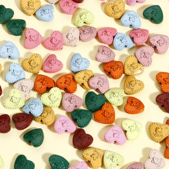 Immagine di Lega di Zinco Perline per la Creazione di Gioielli con Ciondoli Fai-da-te A Colori Misti Casuali Cuore Sorriso Smalto Foro:Circa 1.2mm, 10 Pz