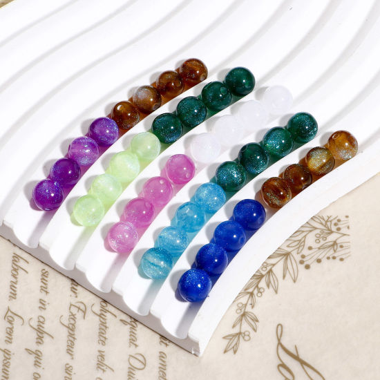Picture of Acrylic Beads For DIY Charm Jewelry Making Multicolor Round Glitter About 8mm Dia.