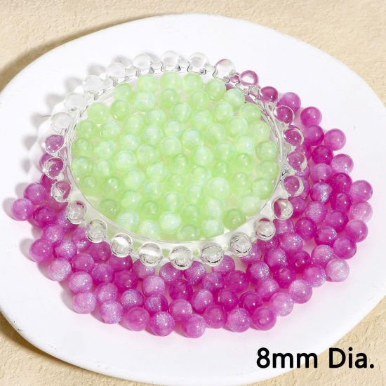 Picture of Acrylic Beads For DIY Charm Jewelry Making Multicolor Round Glitter About 8mm Dia.