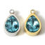 Imagen de 304 Acero Inoxidable Colgantes Charms Gota Verde Azul Rhinestone 12mm x 8mm, 1 Unidad