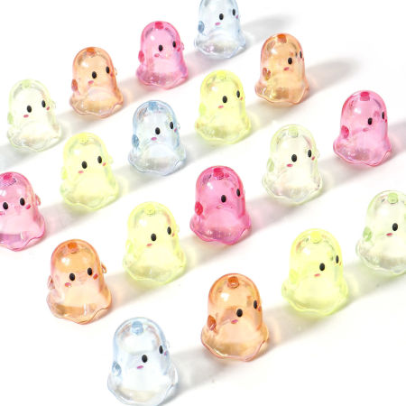 Acrylic Beads For DIY Jewelry Making Multicolor Halloween Ghost Transparent About 17mm x 15mm