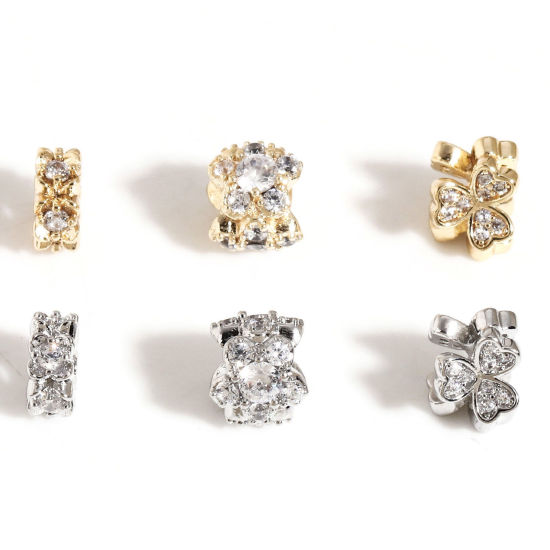 Bild von Messing Exquisit Perlen für die DIY-Schmuckherstellung Bunt Blumen Herz Micro Pave Klar Zirkonia 2 Stück