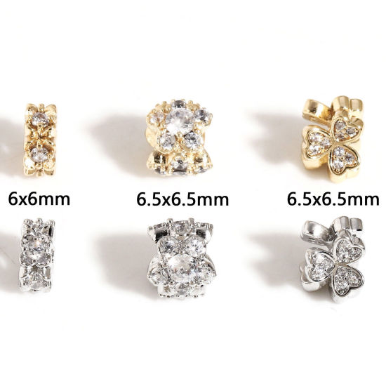 Bild von Messing Exquisit Perlen für die DIY-Schmuckherstellung Bunt Blumen Herz Micro Pave Klar Zirkonia 2 Stück
