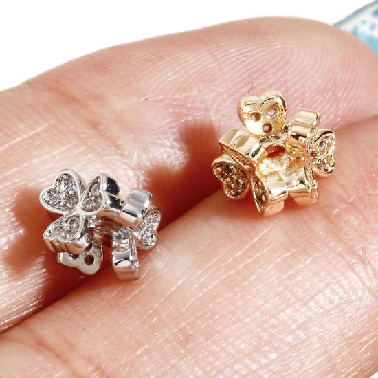 Bild von Messing Exquisit Perlen für die DIY-Schmuckherstellung Bunt Blumen Herz Micro Pave Klar Zirkonia 2 Stück
