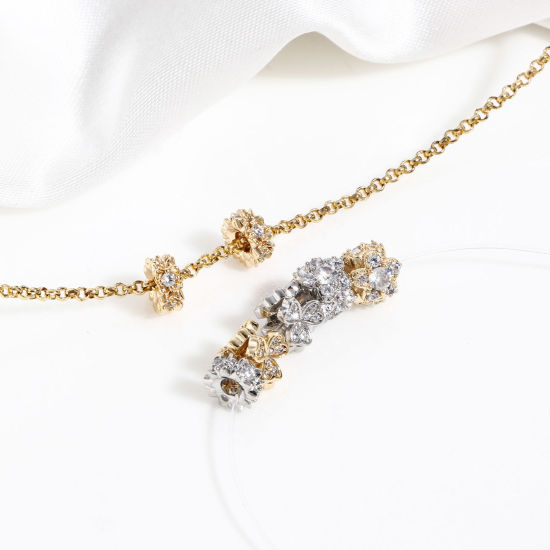 Bild von Messing Exquisit Perlen für die DIY-Schmuckherstellung Bunt Blumen Herz Micro Pave Klar Zirkonia 2 Stück