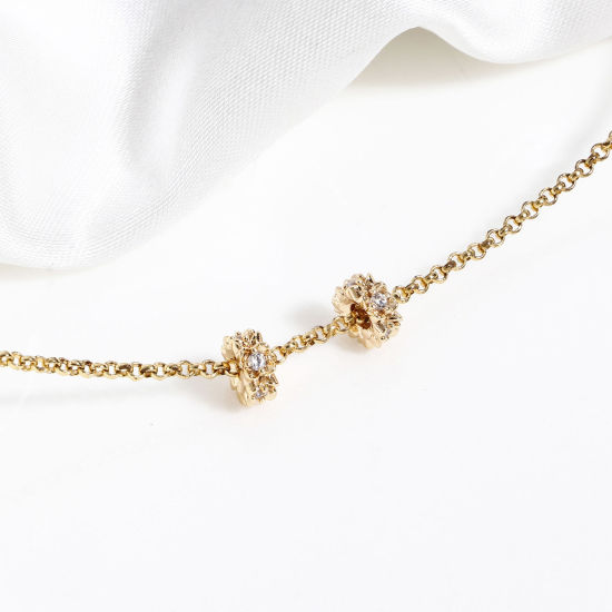 Bild von Messing Exquisit Perlen für die DIY-Schmuckherstellung Bunt Blumen Herz Micro Pave Klar Zirkonia 2 Stück