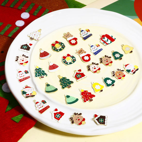 Picture of Zinc Based Alloy Christmas Charms KC Gold Plated Multicolor Enamel