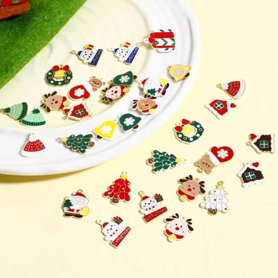 Picture of Zinc Based Alloy Christmas Charms KC Gold Plated Multicolor Enamel