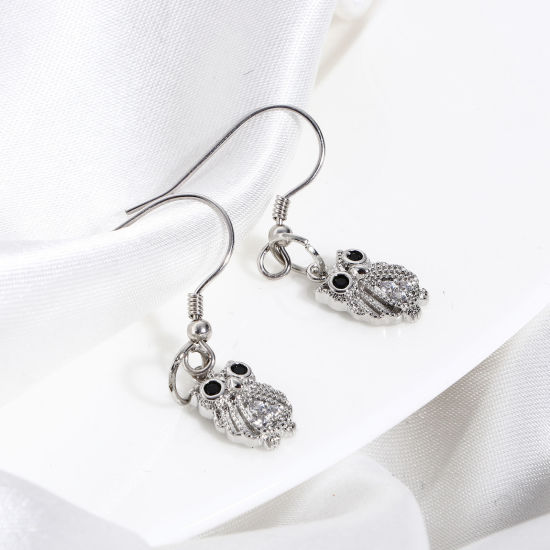 Immagine di Ottone Halloween Charms Gufo Vero Oro Placcato Micro Spianare Trasparente & Nero Cubic Zirconiae 13mm x 8mm, 2 Pz