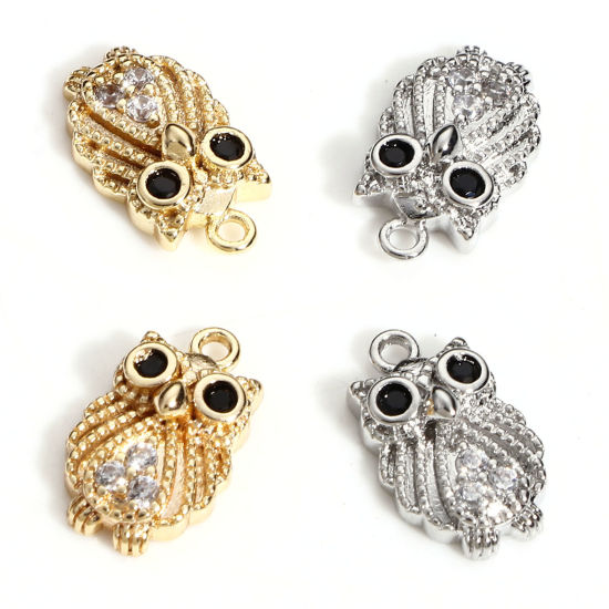 Immagine di Ottone Halloween Charms Gufo Vero Oro Placcato Micro Spianare Trasparente & Nero Cubic Zirconiae 13mm x 8mm, 2 Pz