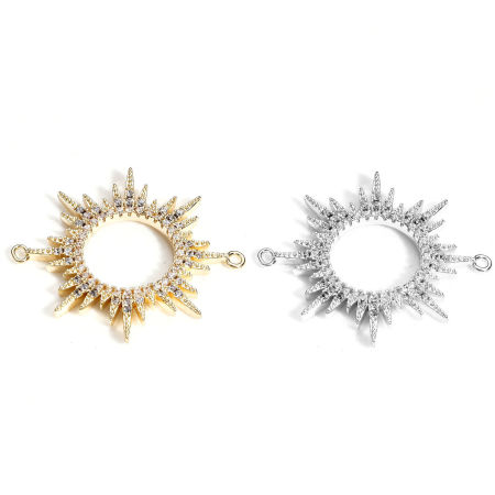 Image de Connecteurs Pendentifs Breloques Galaxie en Laiton Soleil Plaqué Or Véritable Micro Pave à Zircone Cubique Clair 29mm x 25mm, 1 Pièce