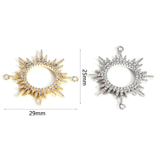 Imagen de Latón Galaxia Conectores Dijes Colgantes Sol Oro Real Chapado Micro Pave Claro Circón Artificial 29mm x 25mm, 1 Unidad