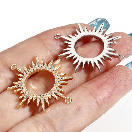 Imagen de Latón Galaxia Conectores Dijes Colgantes Sol Oro Real Chapado Micro Pave Claro Circón Artificial 29mm x 25mm, 1 Unidad