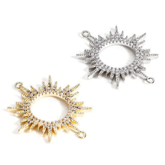 Imagen de Latón Galaxia Conectores Dijes Colgantes Sol Oro Real Chapado Micro Pave Claro Circón Artificial 29mm x 25mm, 1 Unidad