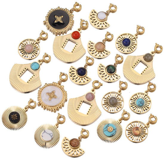 Изображение 304 Нержавеющая Сталь & Полудрагоценный Камень Клип На Подвески для марочных браслеты шарма 18K позолоченный 18мм x 16мм, 1 ШТ