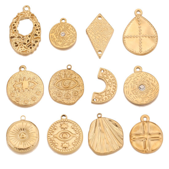 Picture of 304 Stainless Steel Charms 18K Gold Plated Round