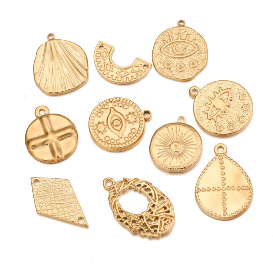 Picture of 304 Stainless Steel Charms 18K Gold Plated Round
