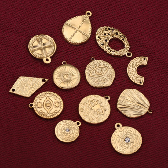 Picture of 304 Stainless Steel Charms 18K Gold Plated Round