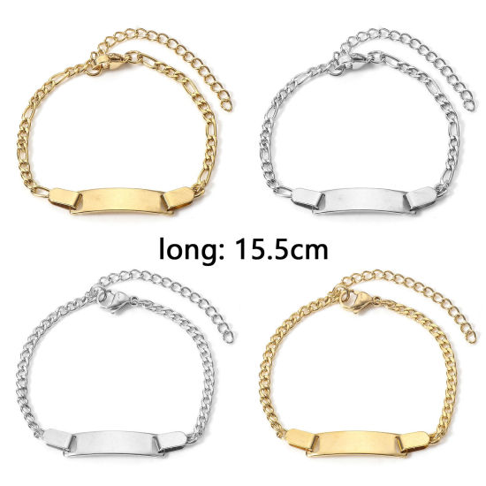 Picture of 304 Stainless Steel Blank Stamping Tags Bracelets For Kids Children 15.5cm(6 1/8") long