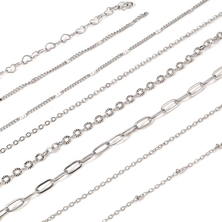 Picture of 304 Stainless Steel Link Chain For Handmade DIY Jewelry Making Findings Silver Tone 1 Roll (Approx 3 M/Roll)