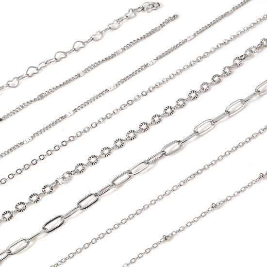 Imagen de 304 Acero Inoxidable Cadenas Para Accesorios Hechos a Mano para Hacer Joyas Tono de Plata 1 Rollo (Aprox 3 M/Rollo)