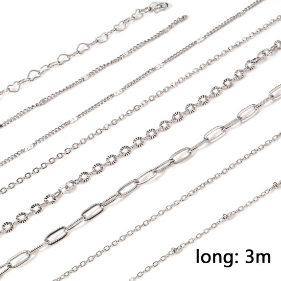 Imagen de 304 Acero Inoxidable Cadenas Para Accesorios Hechos a Mano para Hacer Joyas Tono de Plata 1 Rollo (Aprox 3 M/Rollo)
