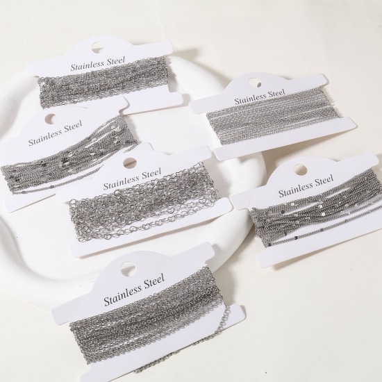 Imagen de 304 Acero Inoxidable Cadenas Para Accesorios Hechos a Mano para Hacer Joyas Tono de Plata 1 Rollo (Aprox 3 M/Rollo)